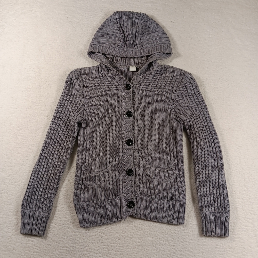 J. Crew Cardigan Womens Small Gray Cable Knit Sweater Hooded HeavyWeight
